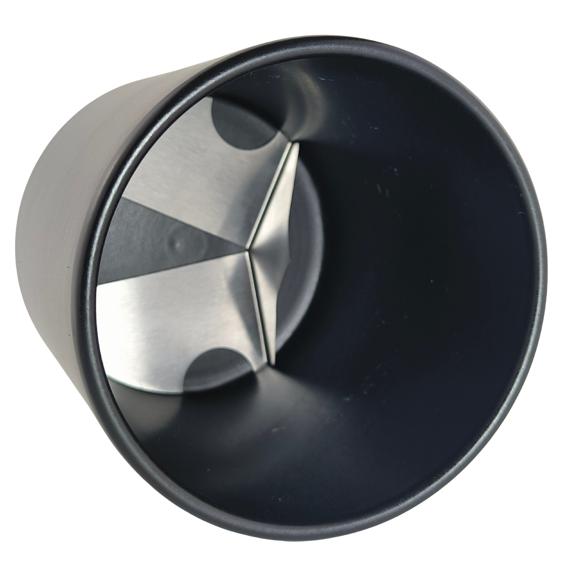 Purecase - Die Dose mit Klinge Schwarzer Behälter mit Edelstahlklingen im Inneren zur Zubereitung von Zutaten.